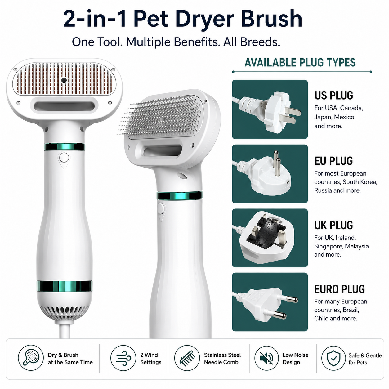 2-in-1 Pet Dryer Brush – Groom & Dry in One Go