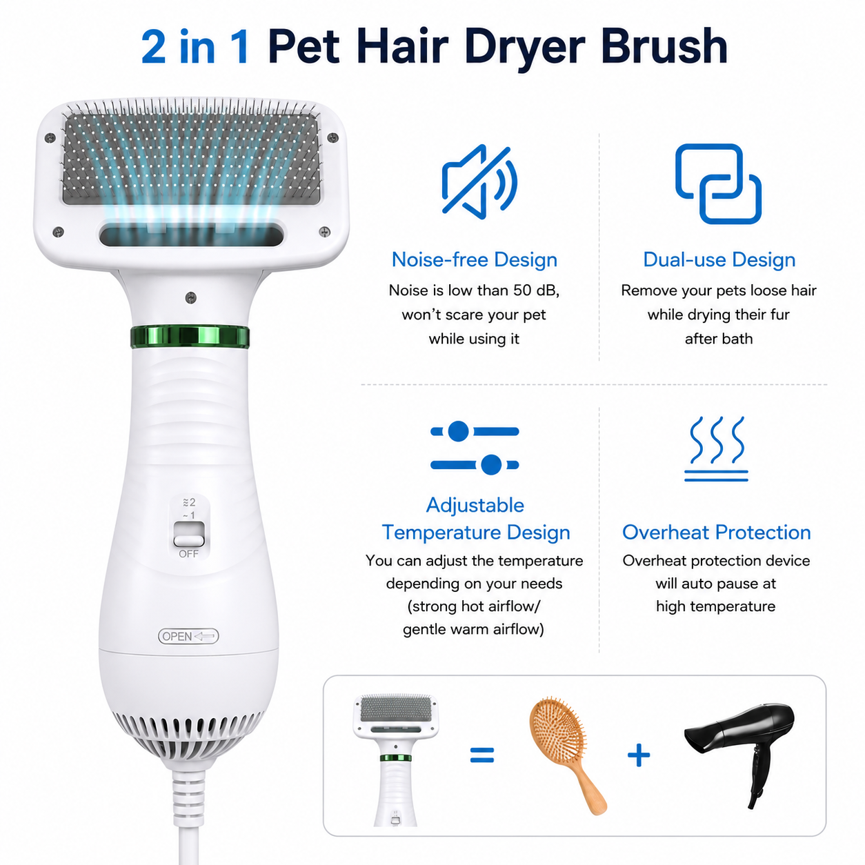 2-in-1 Pet Dryer Brush – Groom & Dry in One Go